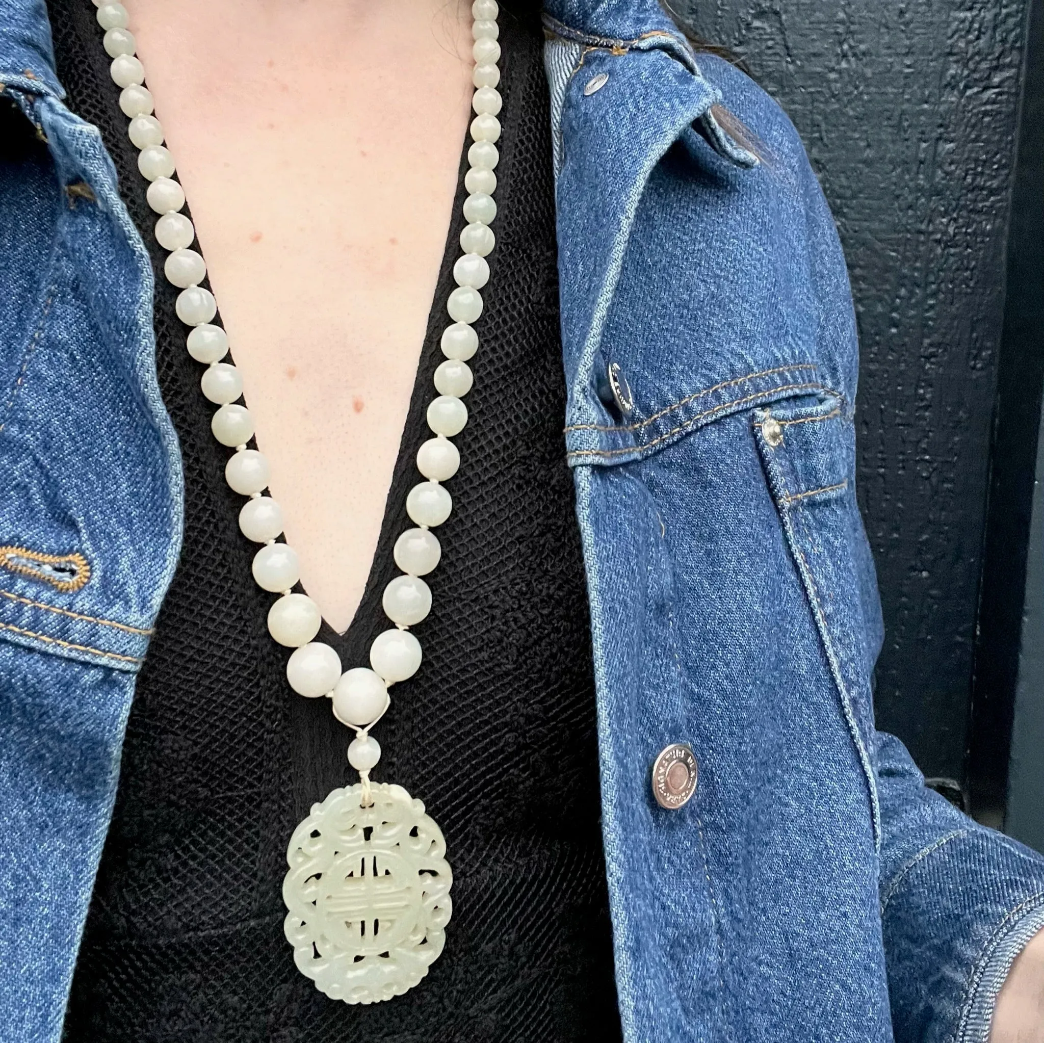 Antique Mutton Fat Carved Jade Necklace