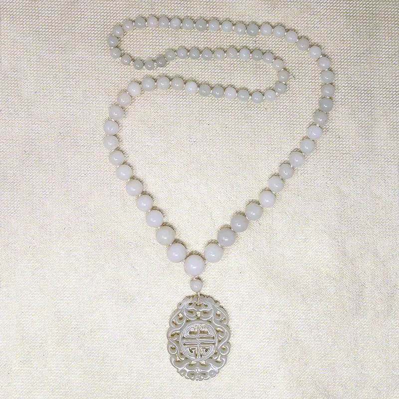Antique Mutton Fat Carved Jade Necklace