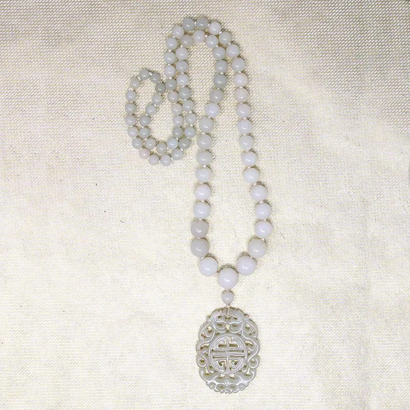 Antique Mutton Fat Carved Jade Necklace