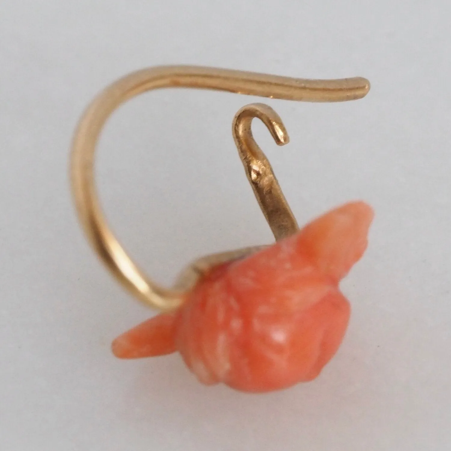 Antique Victorian Portuguese 19k Gold Carved Coral Cherub Earrings