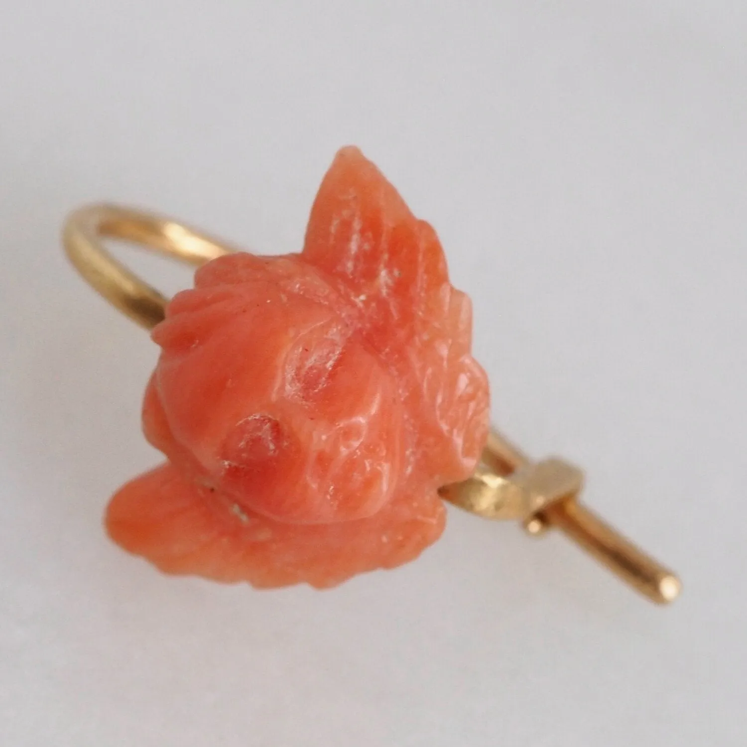 Antique Victorian Portuguese 19k Gold Carved Coral Cherub Earrings
