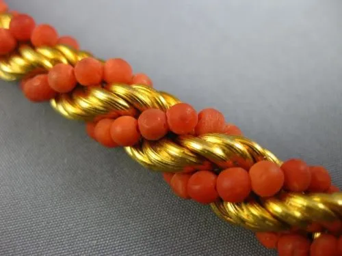 ANTIQUE WIDE & LONG CORAL 18KT YELLOW GOLD 3D SWIRL HANDCRAFTED ROPE BRACELET