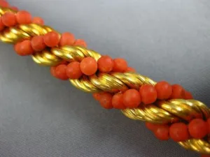 ANTIQUE WIDE & LONG CORAL 18KT YELLOW GOLD 3D SWIRL HANDCRAFTED ROPE BRACELET