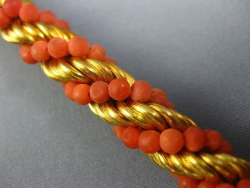 ANTIQUE WIDE & LONG CORAL 18KT YELLOW GOLD 3D SWIRL HANDCRAFTED ROPE BRACELET