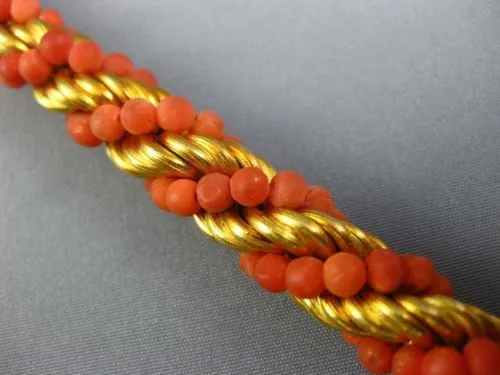 ANTIQUE WIDE & LONG CORAL 18KT YELLOW GOLD 3D SWIRL HANDCRAFTED ROPE BRACELET