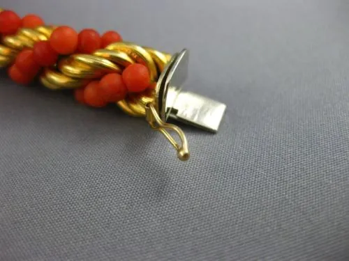 ANTIQUE WIDE & LONG CORAL 18KT YELLOW GOLD 3D SWIRL HANDCRAFTED ROPE BRACELET