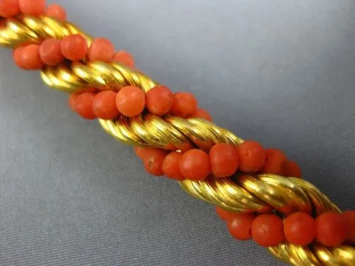 ANTIQUE WIDE & LONG CORAL 18KT YELLOW GOLD 3D SWIRL HANDCRAFTED ROPE BRACELET