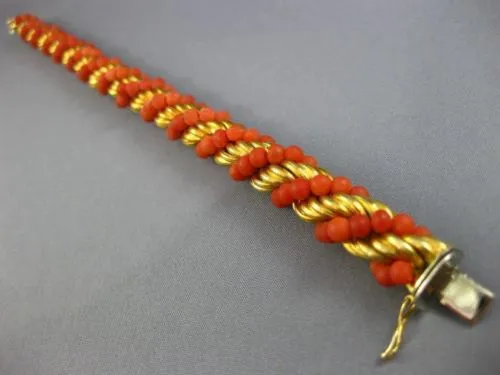ANTIQUE WIDE & LONG CORAL 18KT YELLOW GOLD 3D SWIRL HANDCRAFTED ROPE BRACELET