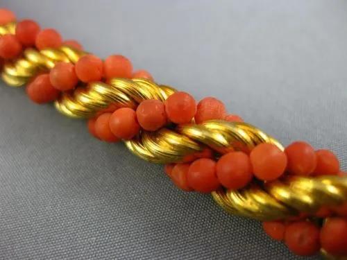ANTIQUE WIDE & LONG CORAL 18KT YELLOW GOLD 3D SWIRL HANDCRAFTED ROPE BRACELET