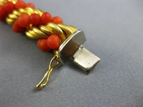 ANTIQUE WIDE & LONG CORAL 18KT YELLOW GOLD 3D SWIRL HANDCRAFTED ROPE BRACELET