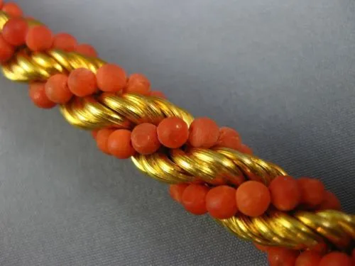 ANTIQUE WIDE & LONG CORAL 18KT YELLOW GOLD 3D SWIRL HANDCRAFTED ROPE BRACELET