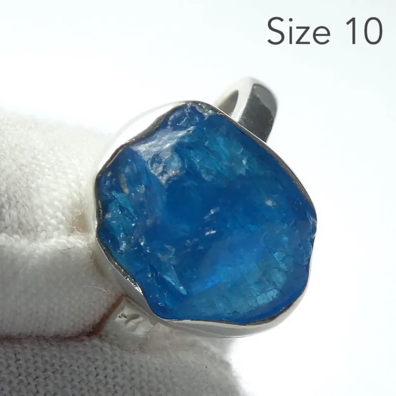 Apatite Ring, Neon Blue Raw Nugget, 925 Silver S1
