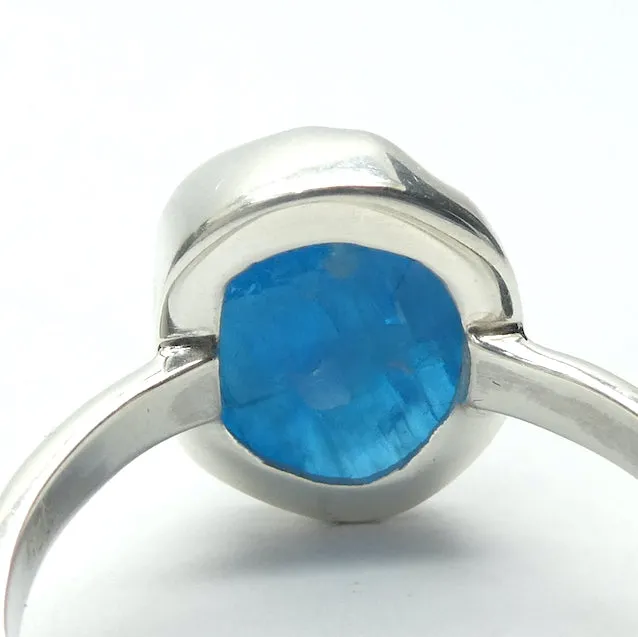 Apatite Ring, Neon Blue Raw Nugget, 925 Silver S1