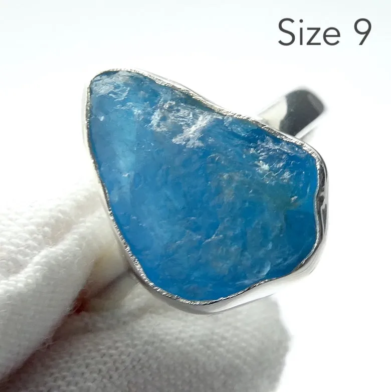 Apatite Ring, Neon Blue Raw Nugget, 925 Silver S1