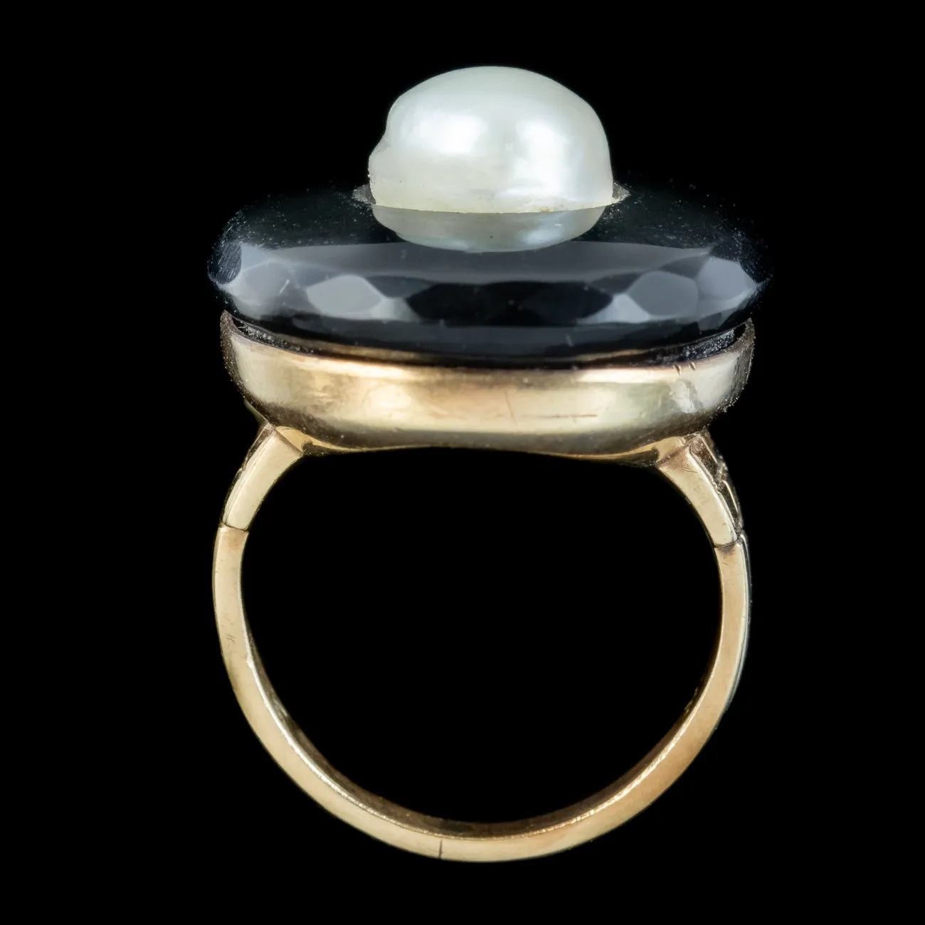 Art Deco Onyx Pearl Cocktail Ring