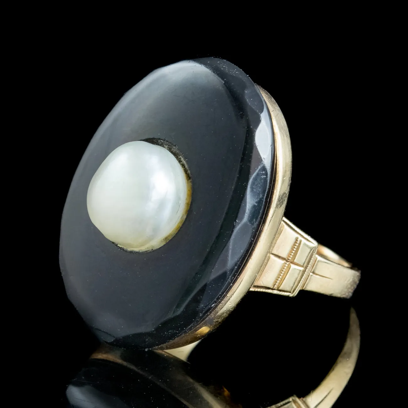 Art Deco Onyx Pearl Cocktail Ring