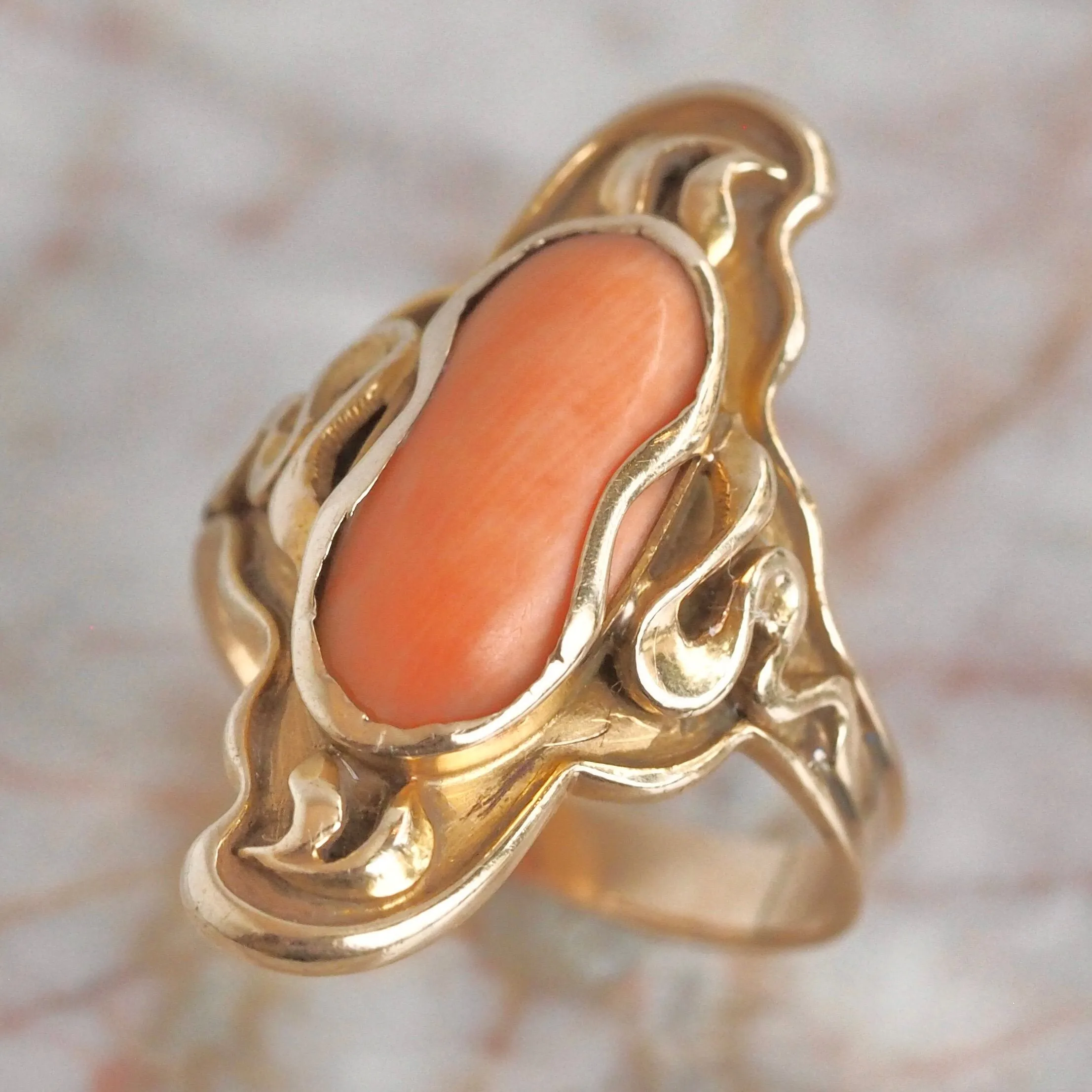 Art Nouveau 12k Gold Coral Ring