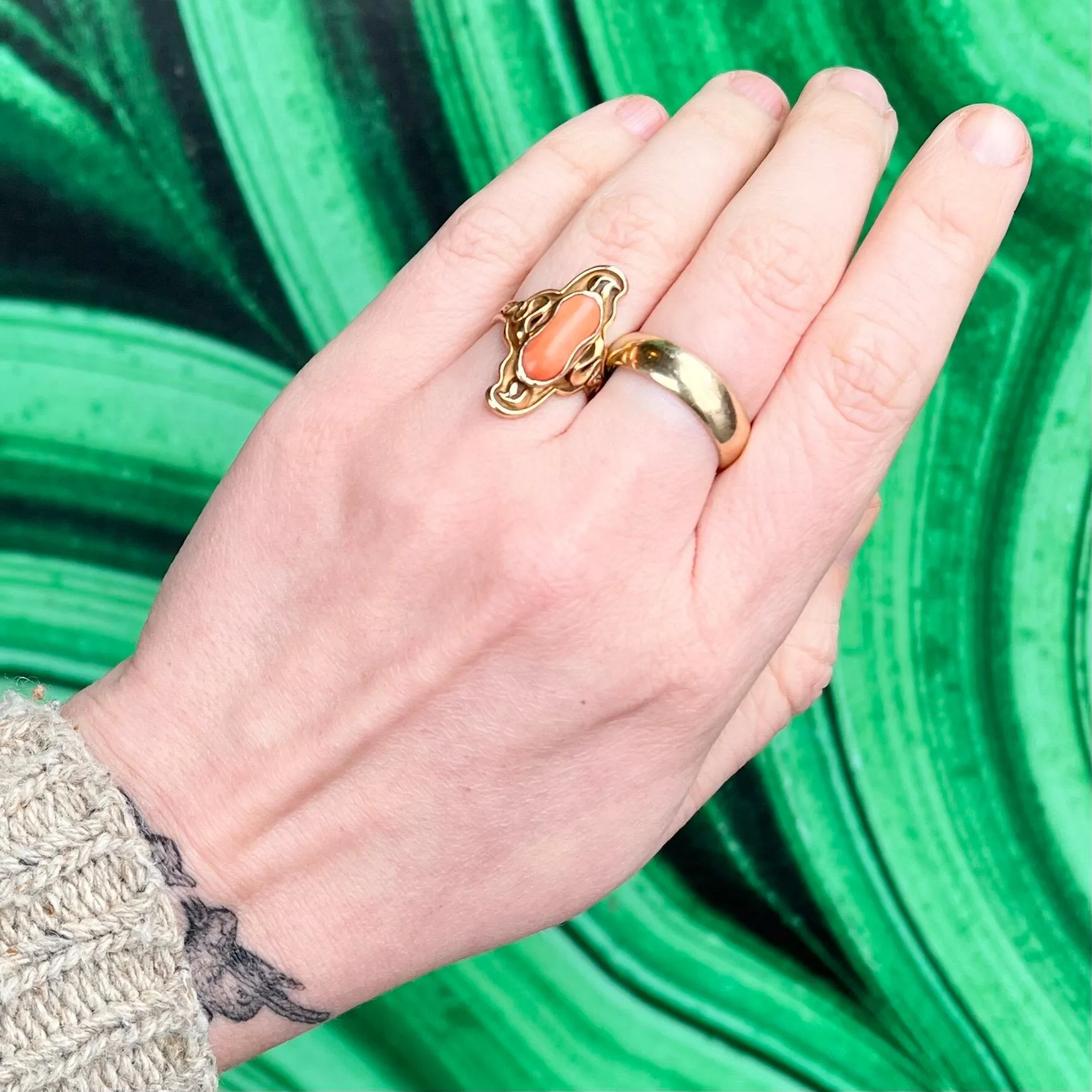 Art Nouveau 12k Gold Coral Ring
