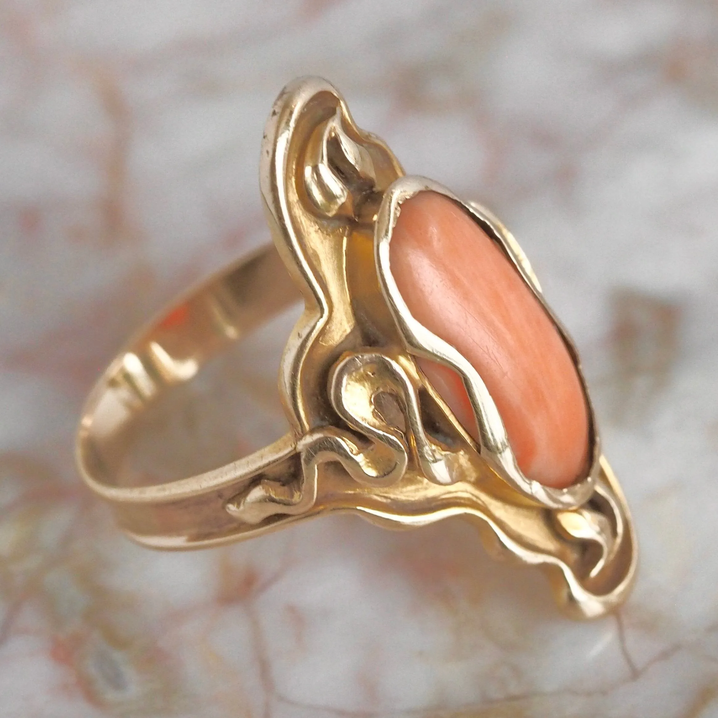 Art Nouveau 12k Gold Coral Ring