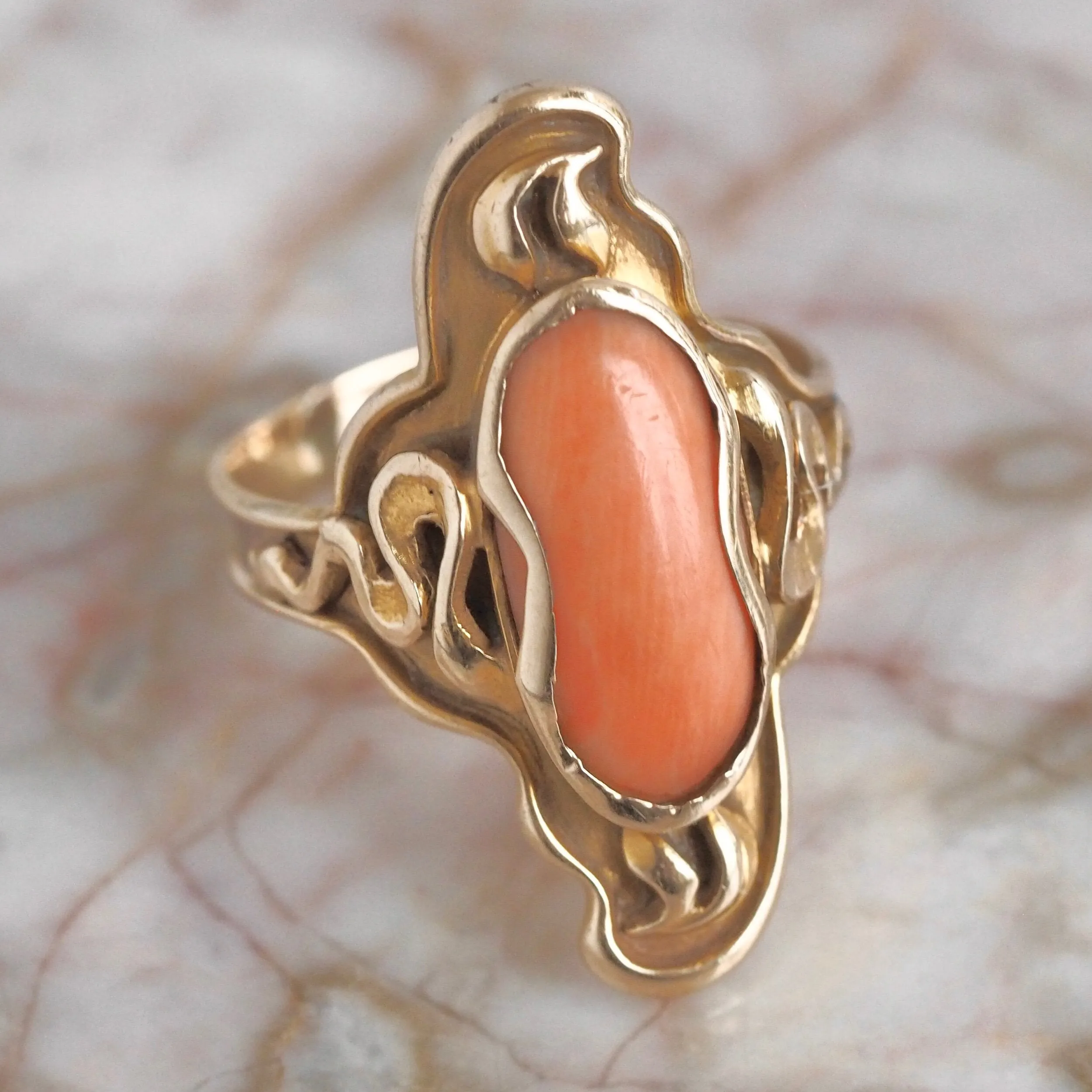 Art Nouveau 12k Gold Coral Ring