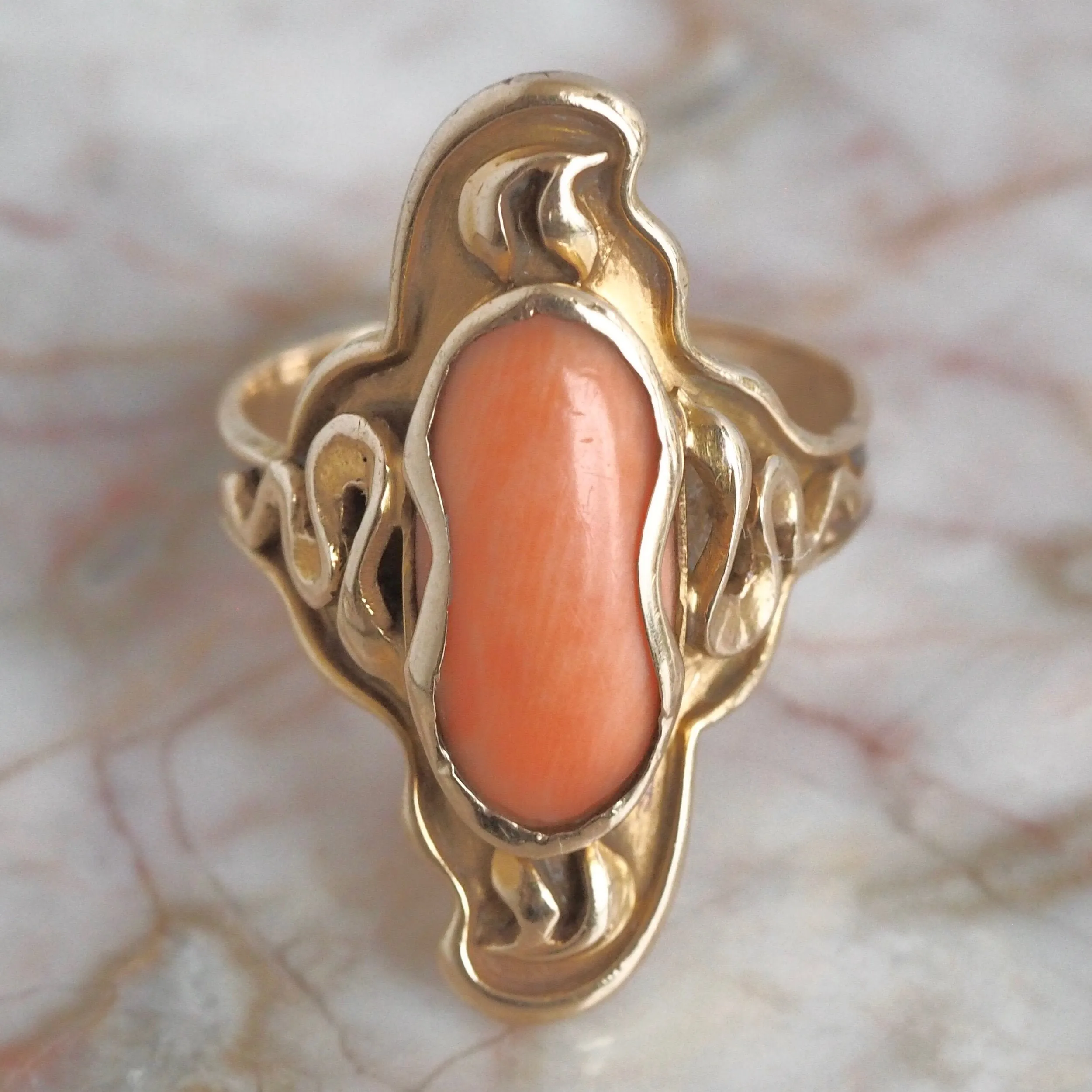 Art Nouveau 12k Gold Coral Ring