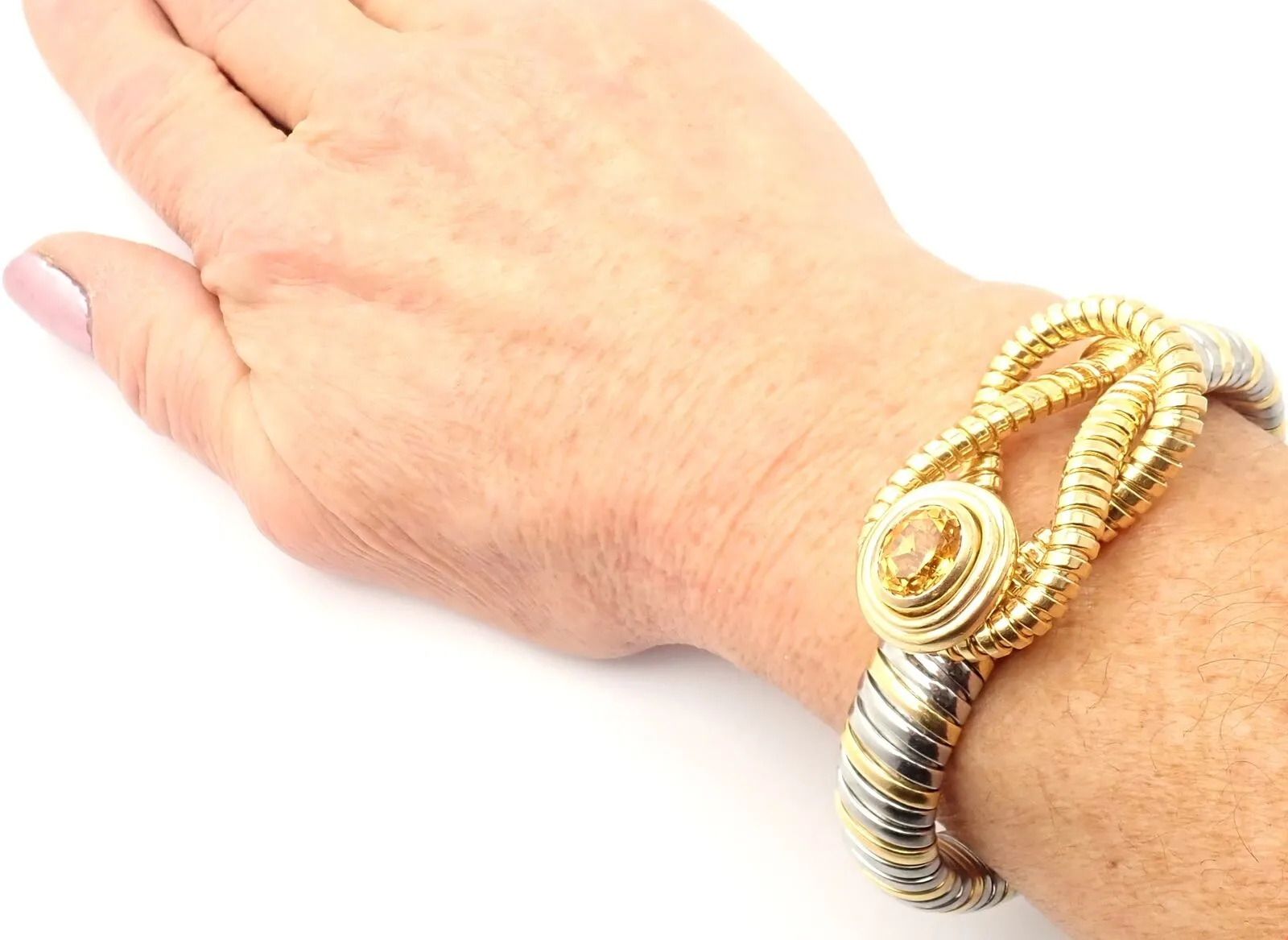Authentic Cartier Hercules Knot 18k Yellow Gold Stainless Steel Citrine Bracelet