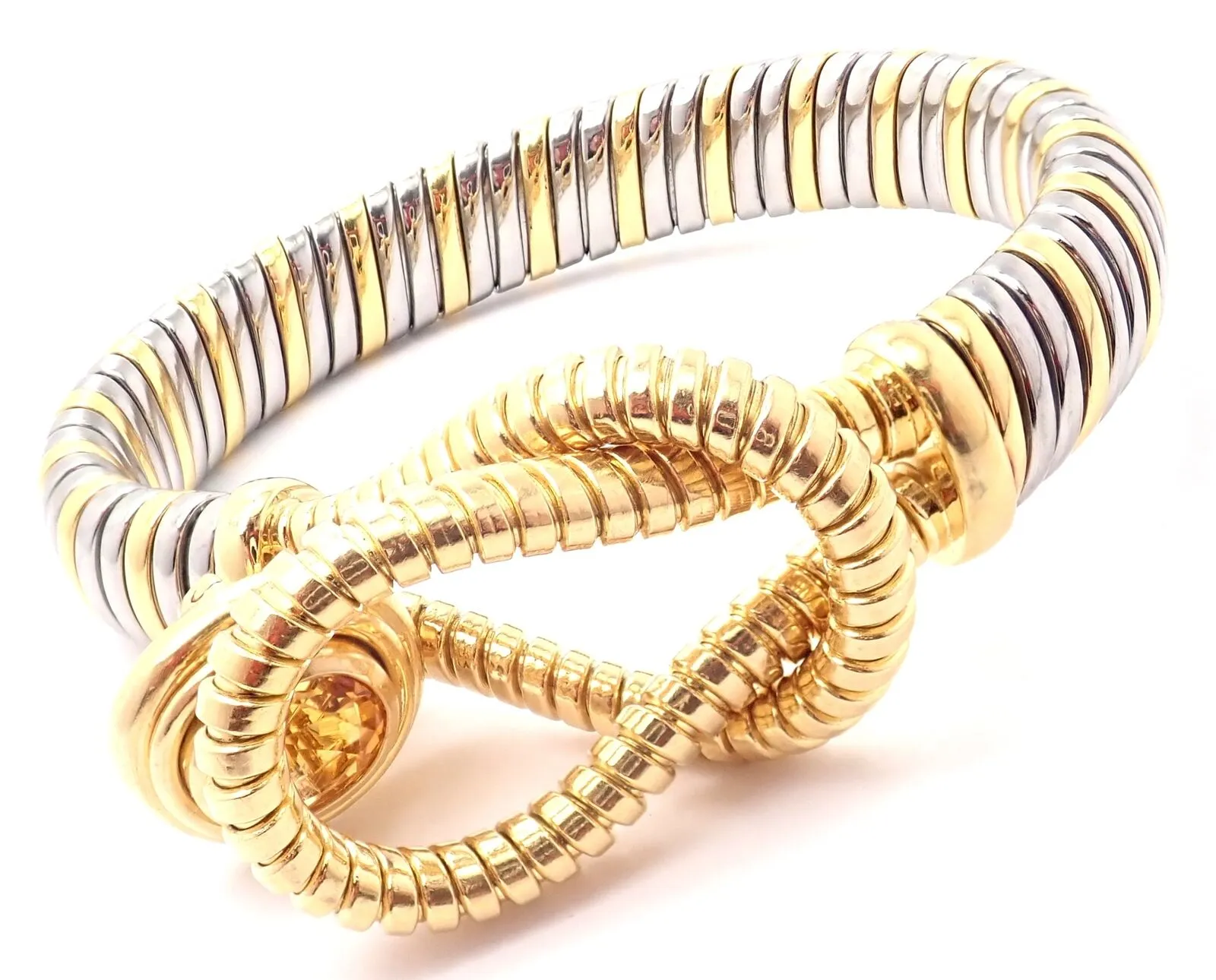 Authentic Cartier Hercules Knot 18k Yellow Gold Stainless Steel Citrine Bracelet