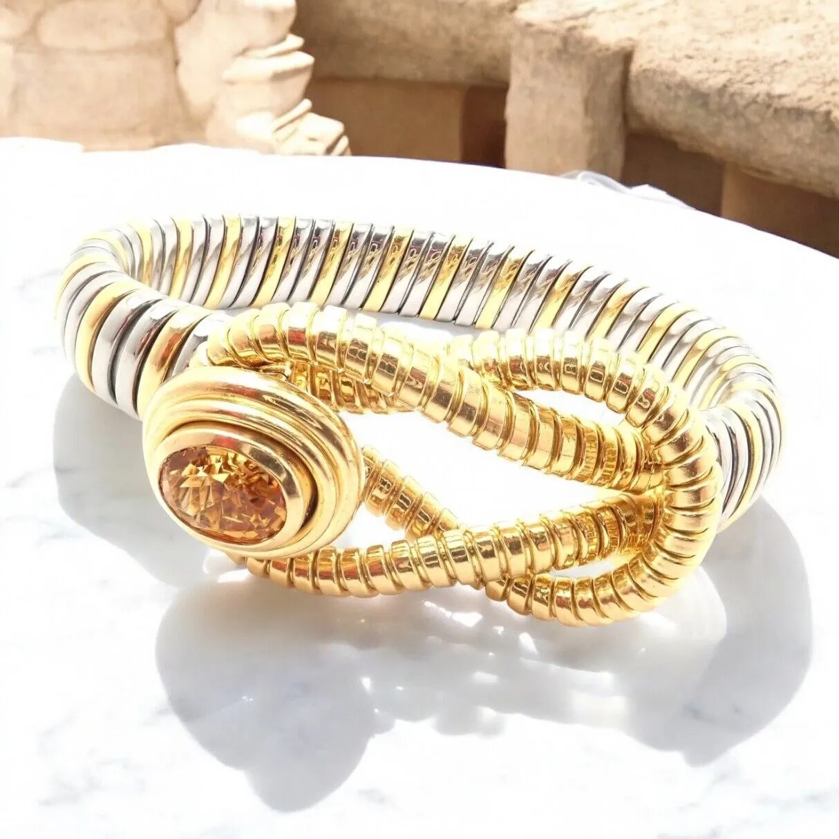 Authentic Cartier Hercules Knot 18k Yellow Gold Stainless Steel Citrine Bracelet