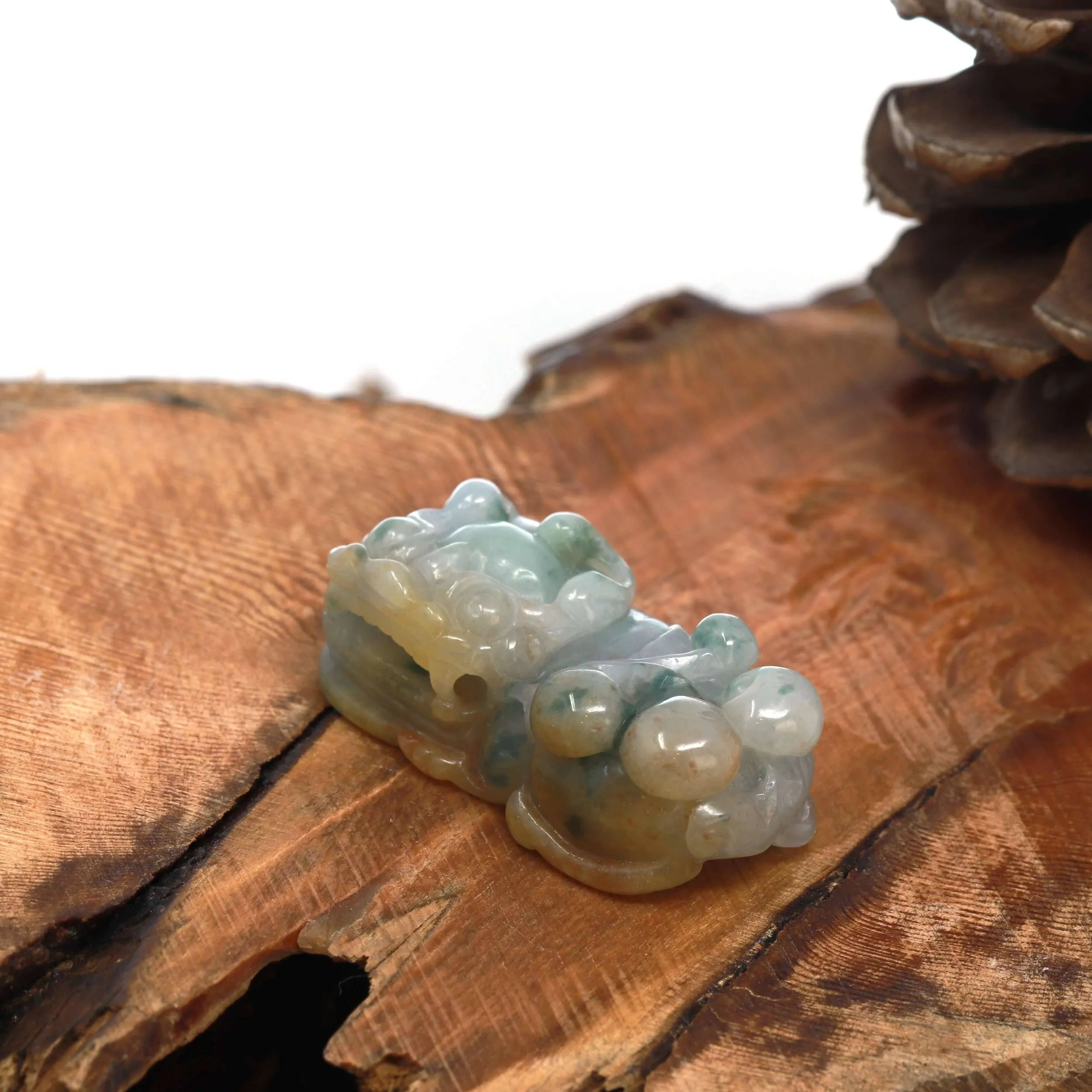 Baikalla™ Pi Xiu Genuine Burmese Blue Green W/ Yellow Accents Jadeite Jade PiXiu Pendant Necklace (FengShui Lucky)