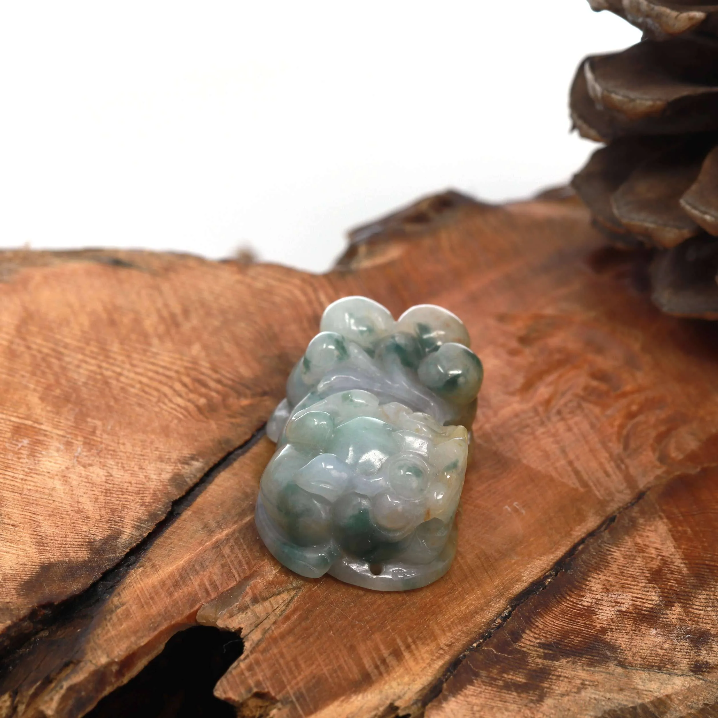 Baikalla™ Pi Xiu Genuine Burmese Blue Green W/ Yellow Accents Jadeite Jade PiXiu Pendant Necklace (FengShui Lucky)