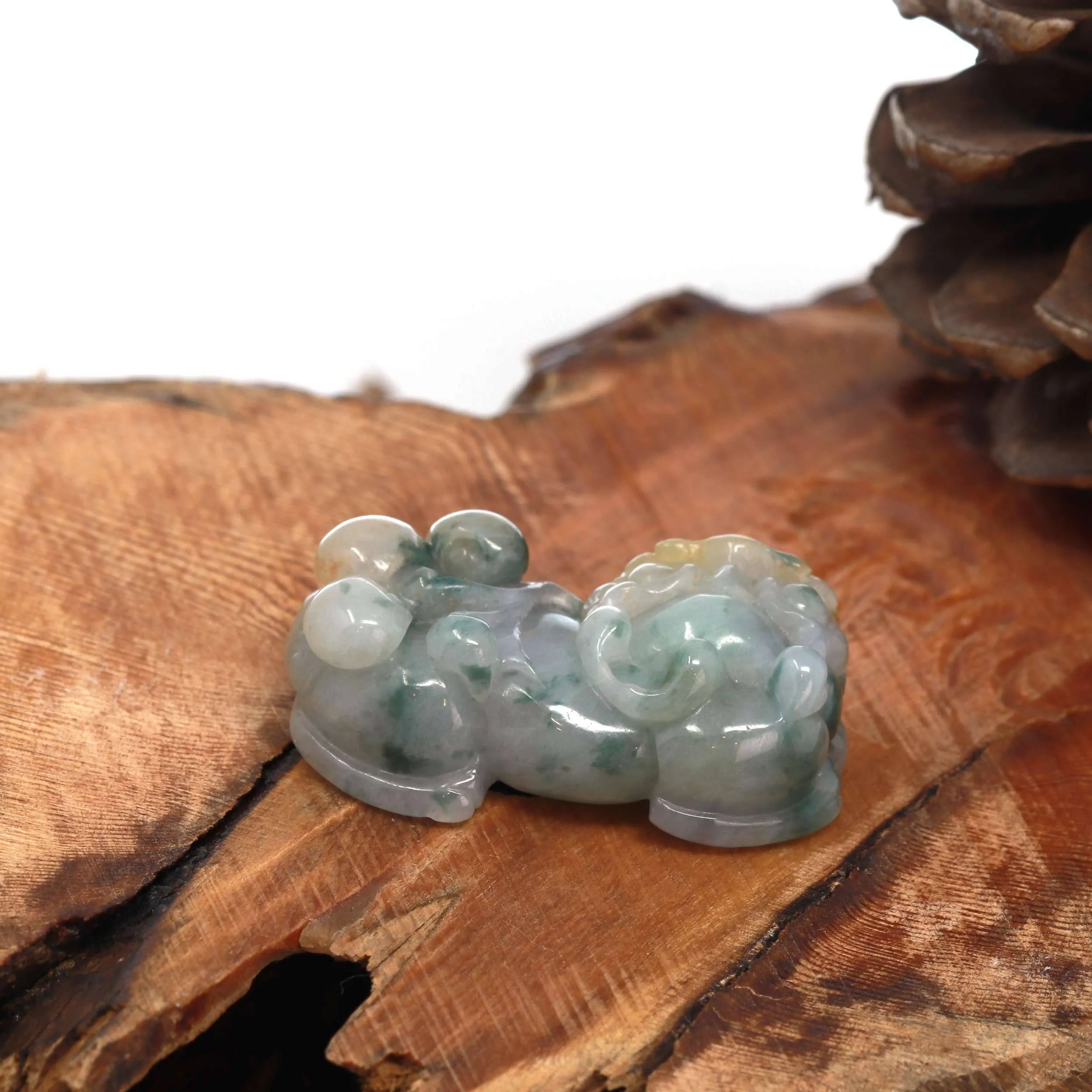 Baikalla™ Pi Xiu Genuine Burmese Blue Green W/ Yellow Accents Jadeite Jade PiXiu Pendant Necklace (FengShui Lucky)