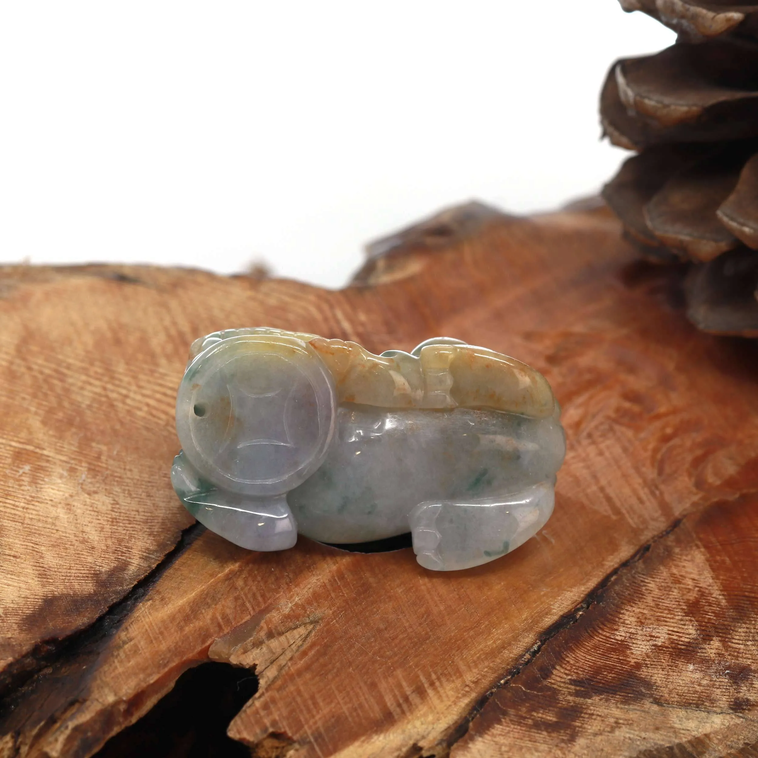 Baikalla™ Pi Xiu Genuine Burmese Blue Green W/ Yellow Accents Jadeite Jade PiXiu Pendant Necklace (FengShui Lucky)