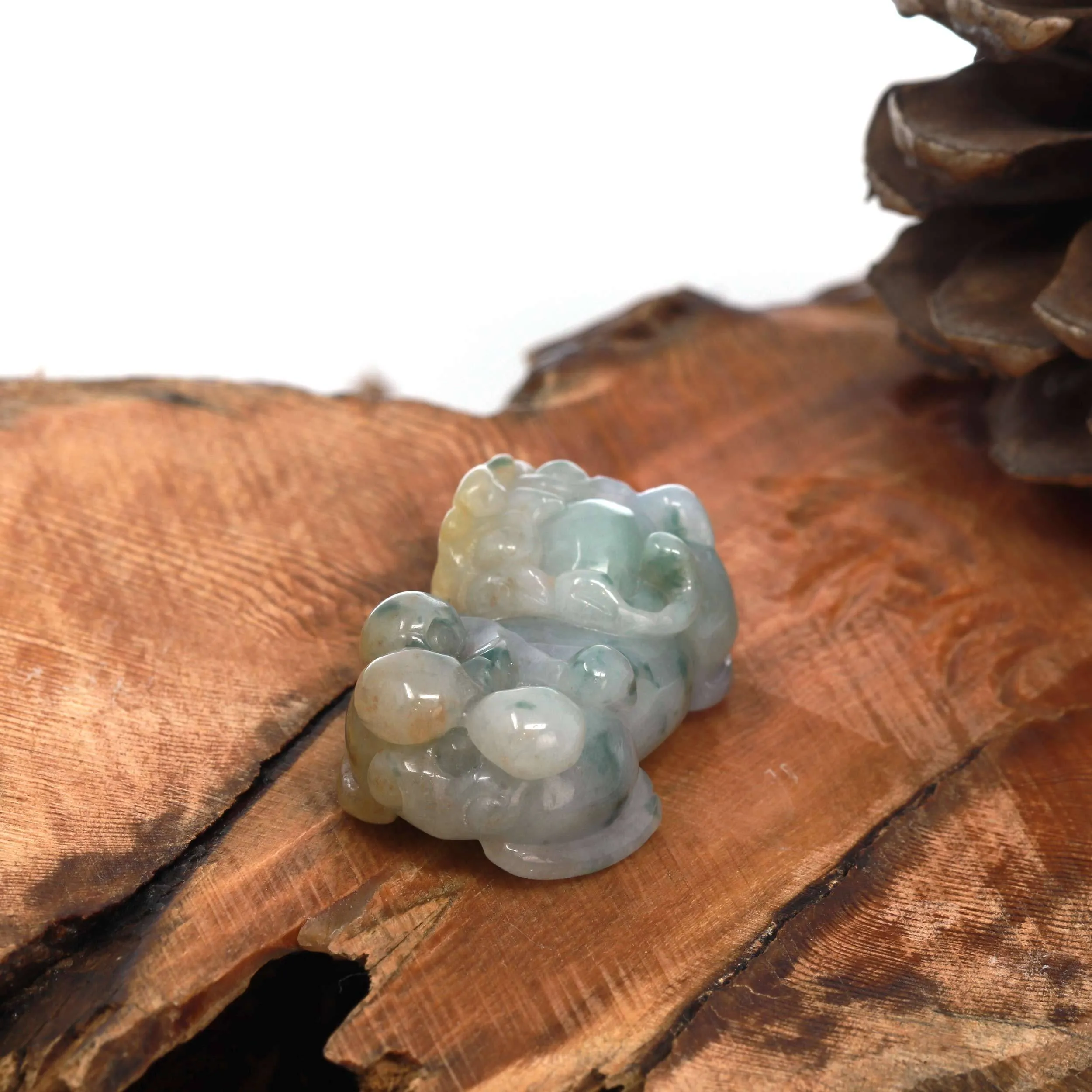 Baikalla™ Pi Xiu Genuine Burmese Blue Green W/ Yellow Accents Jadeite Jade PiXiu Pendant Necklace (FengShui Lucky)