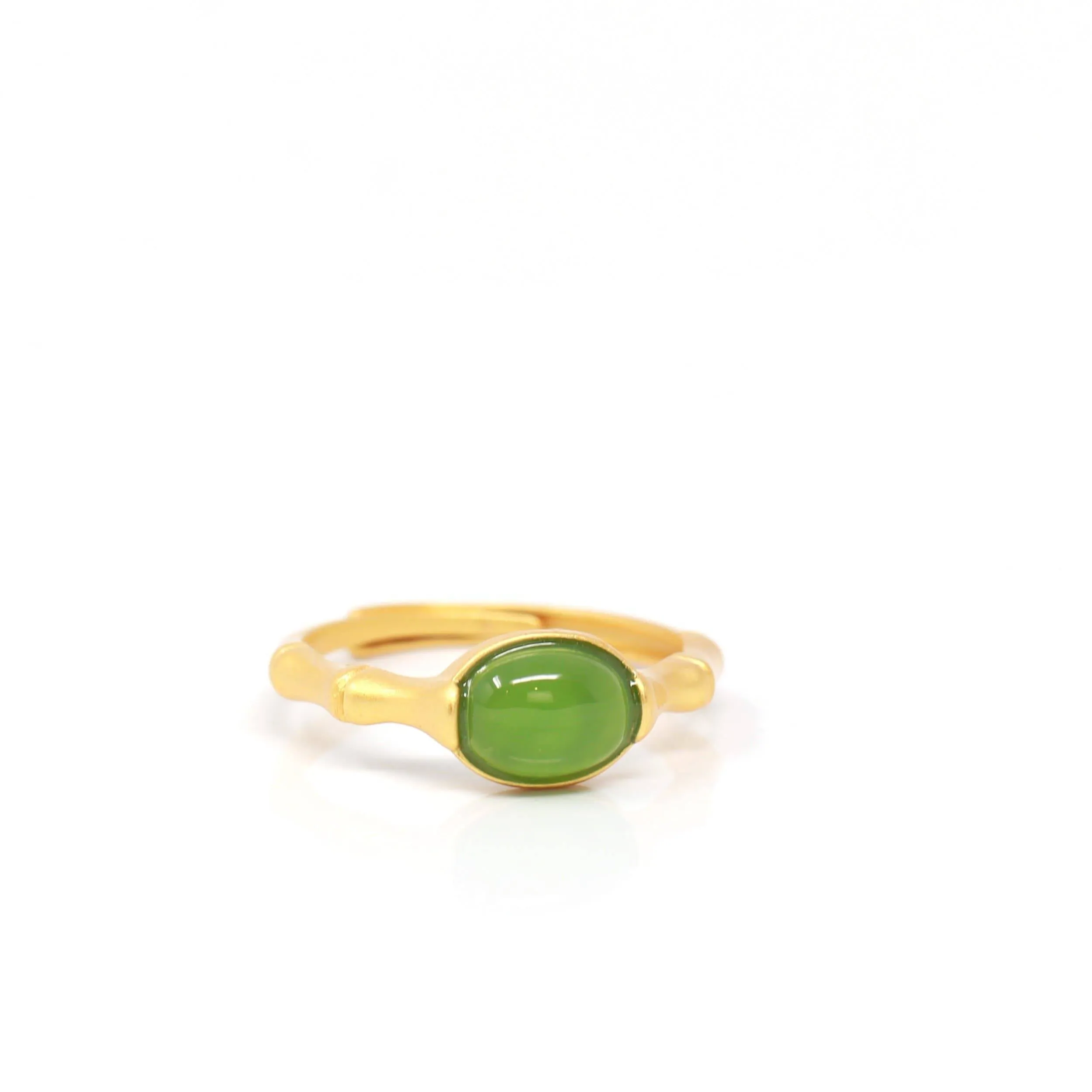 Baikalla™ "Classic Oval" Sterling Silver Real Green Nephrite Jade Bamboo Ring For Her