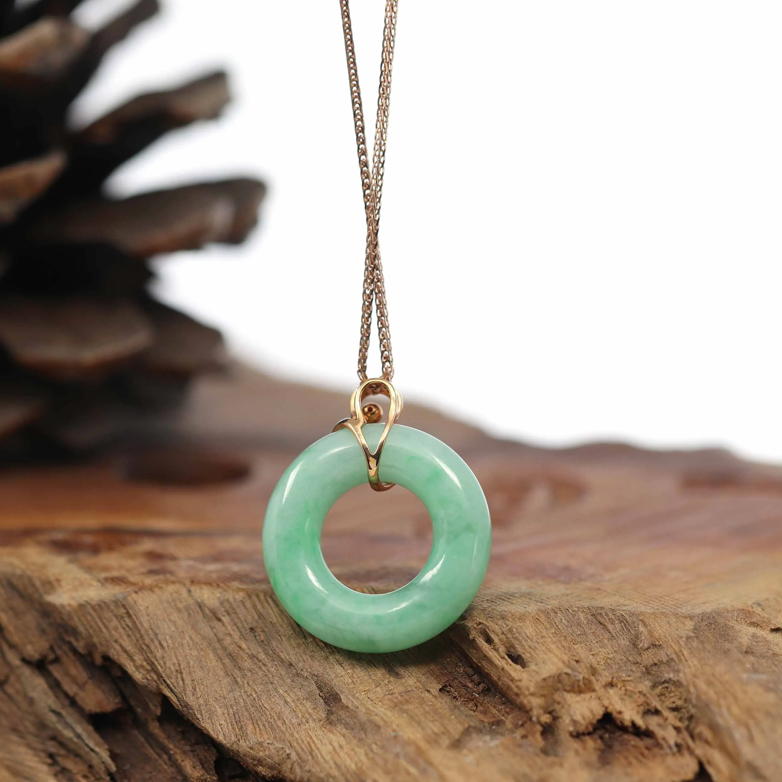 Baikalla™ "Good Luck Birdie" 18k Rose Gold Genuine Burmese Jadeite Lucky Kou Kou Pendant Necklace With Ruby
