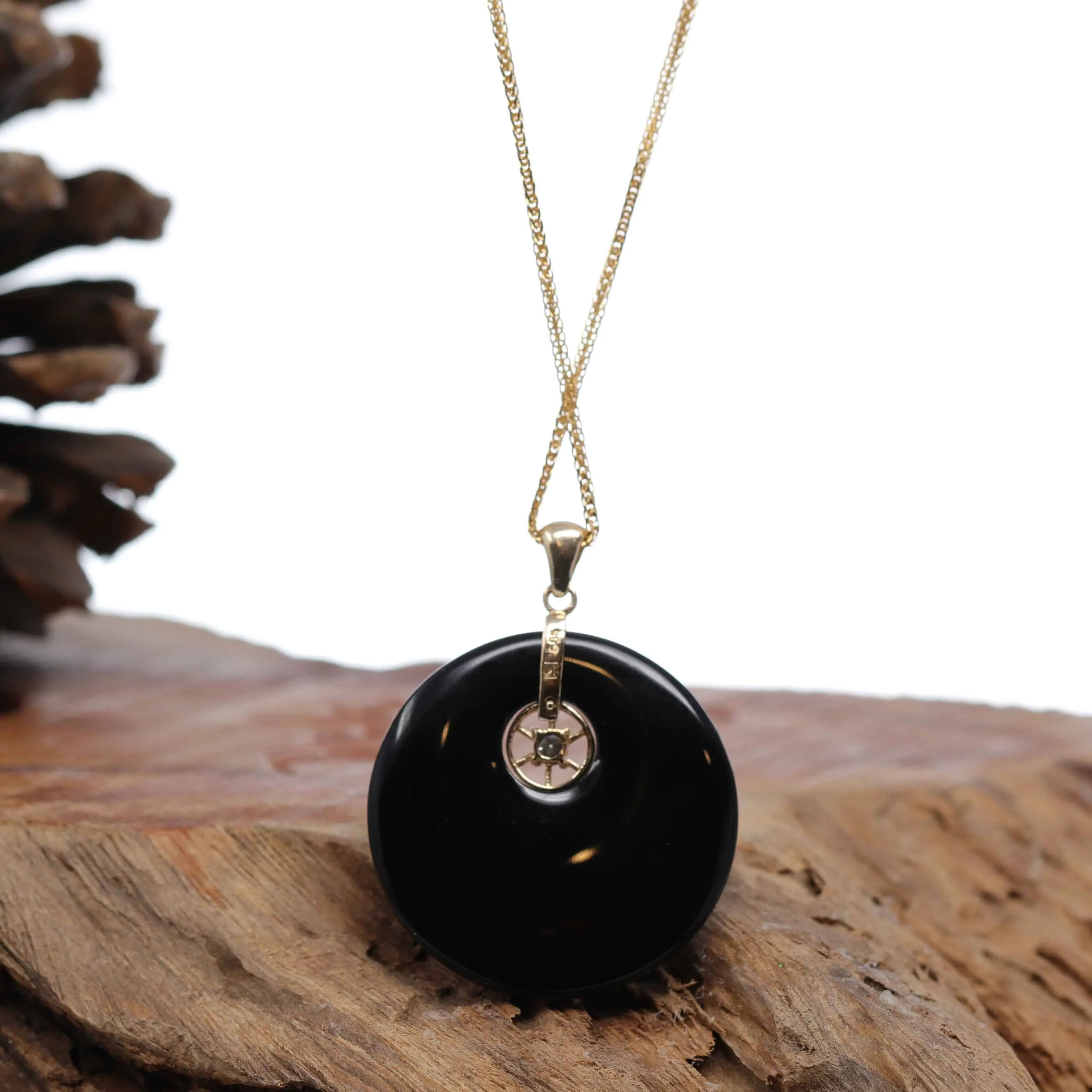 Baikalla "Good Luck Button" Necklace Black Jadeite Jade Lucky KouKou Pendant Necklace