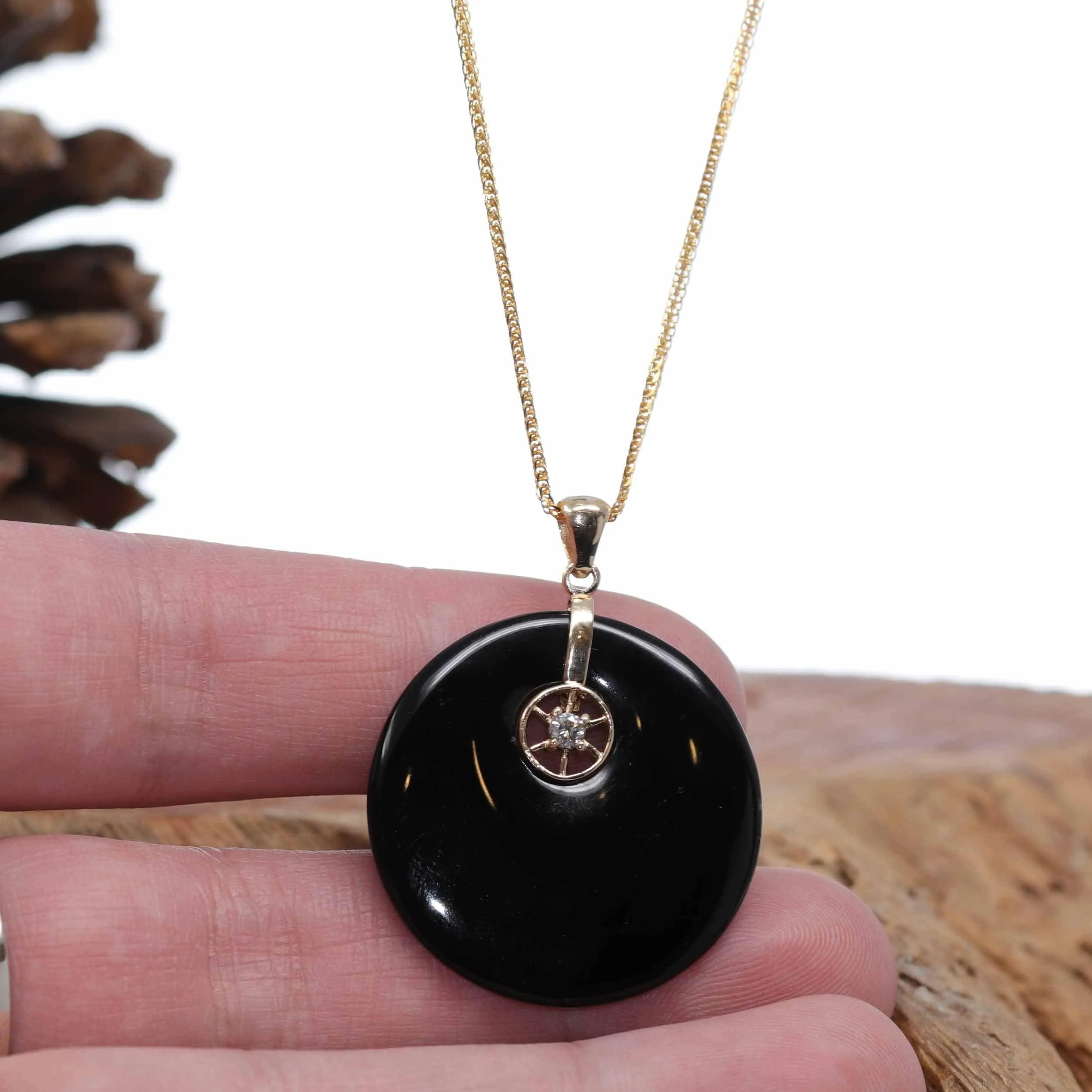 Baikalla "Good Luck Button" Necklace Black Jadeite Jade Lucky KouKou Pendant Necklace