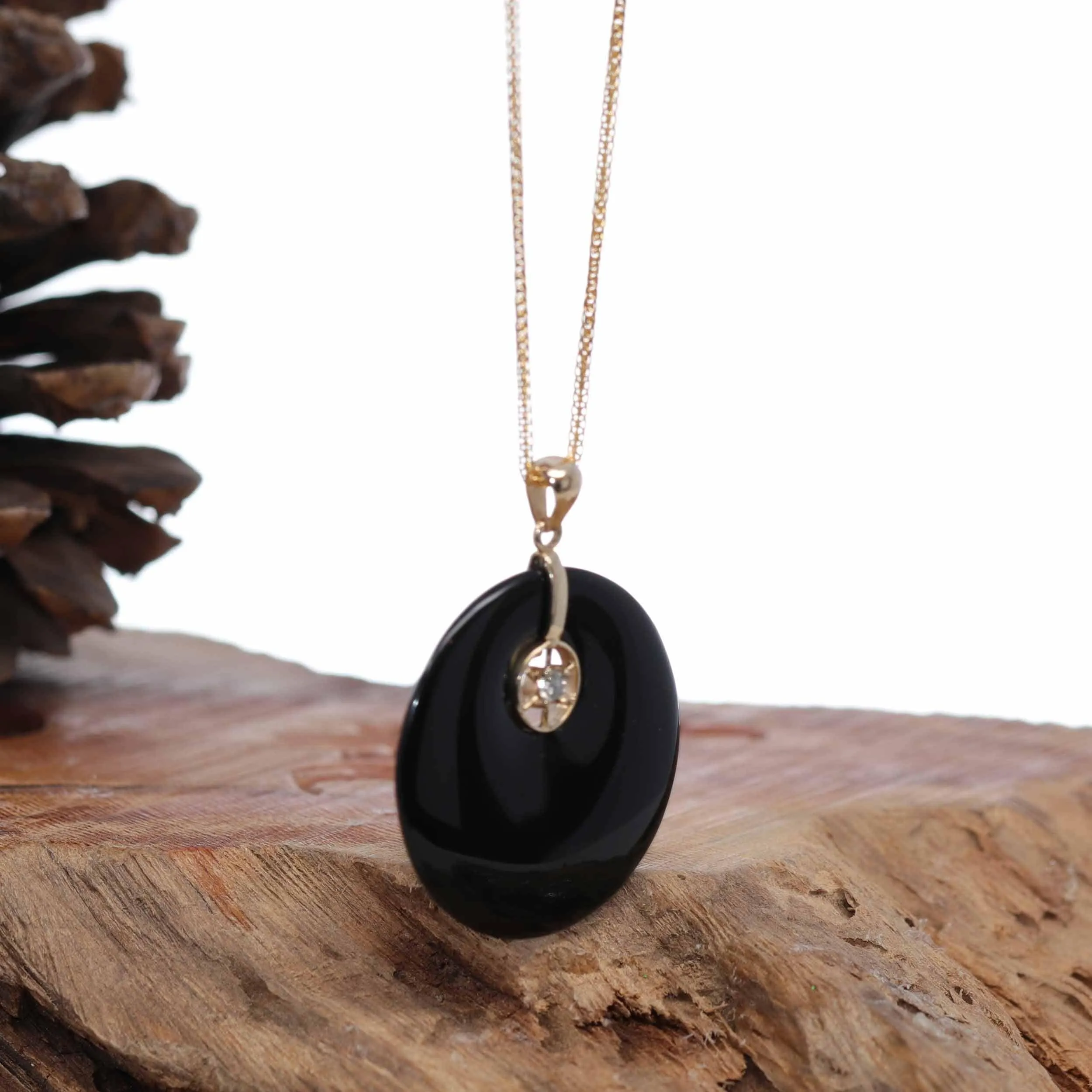 Baikalla "Good Luck Button" Necklace Black Jadeite Jade Lucky KouKou Pendant Necklace