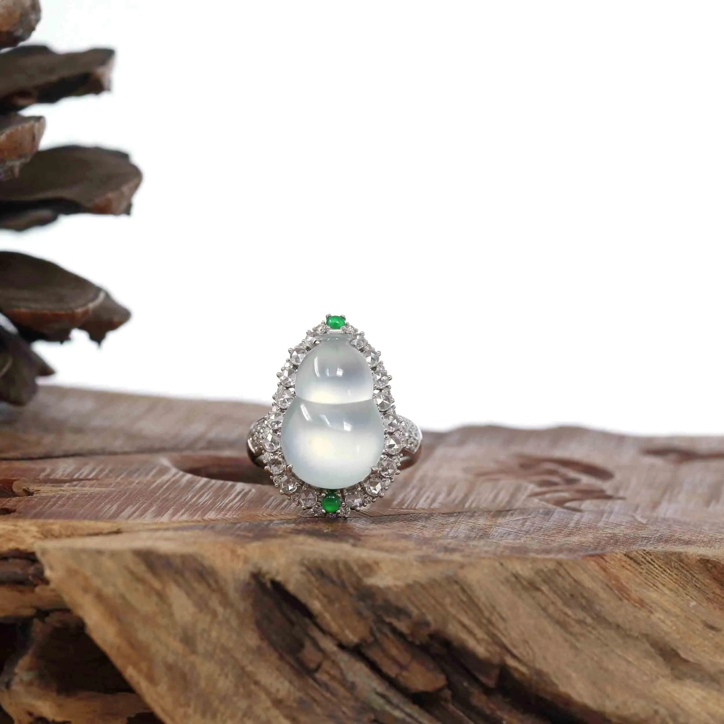 Baikalla "Hulu" 18k White Gold Natural Ice Jadeite Jade Pendant W/ Diamonds 2 in 1