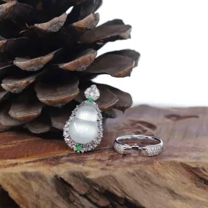 Baikalla "Hulu" 18k White Gold Natural Ice Jadeite Jade Pendant W/ Diamonds 2 in 1