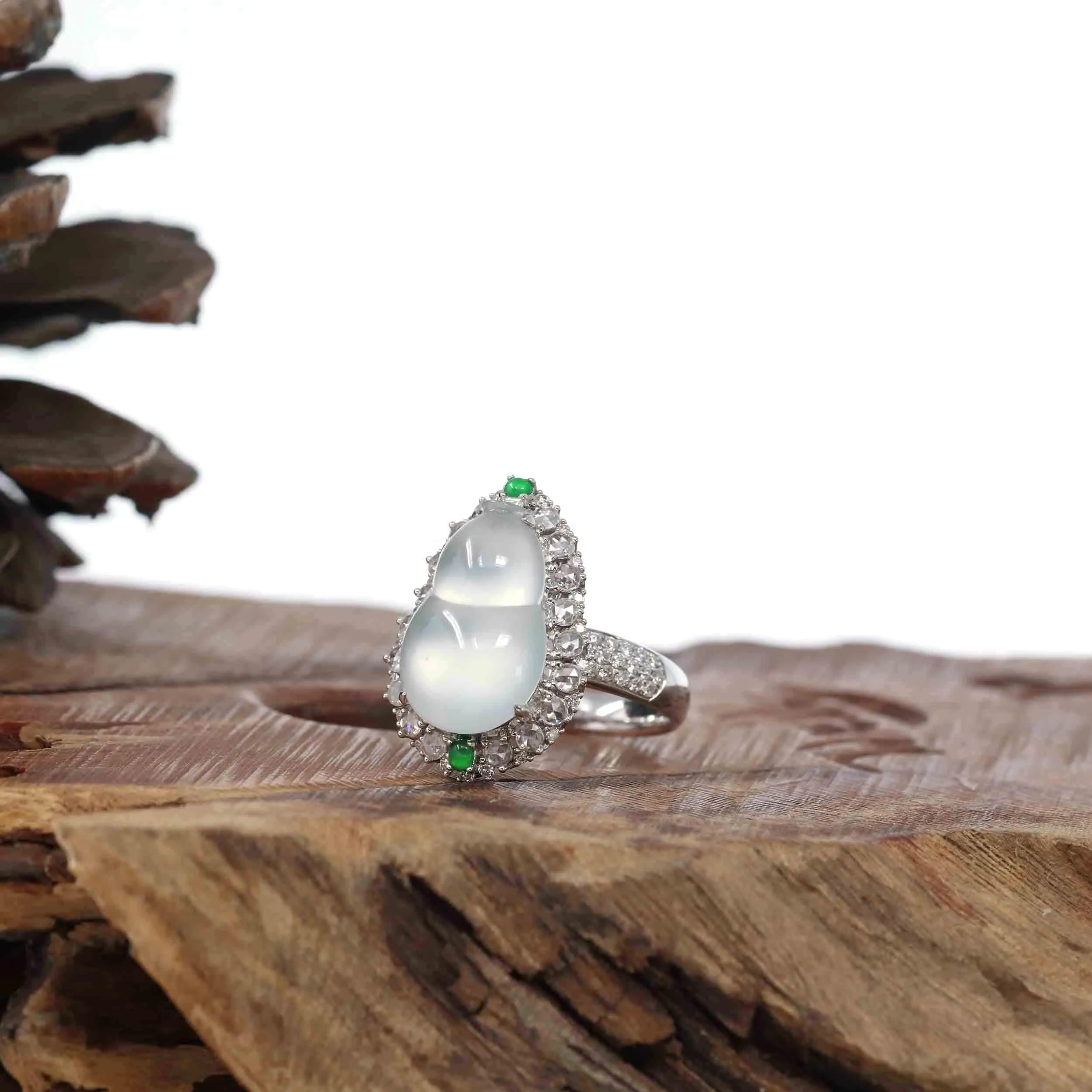 Baikalla "Hulu" 18k White Gold Natural Ice Jadeite Jade Pendant W/ Diamonds 2 in 1