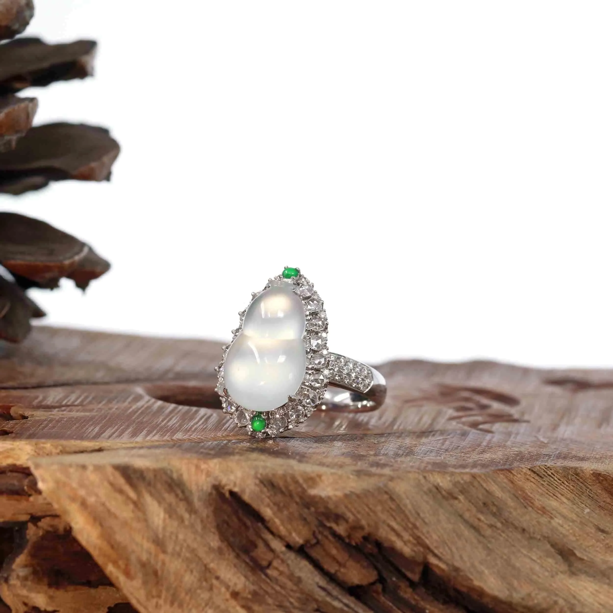 Baikalla "Hulu" 18k White Gold Natural Ice Jadeite Jade Pendant W/ Diamonds 2 in 1