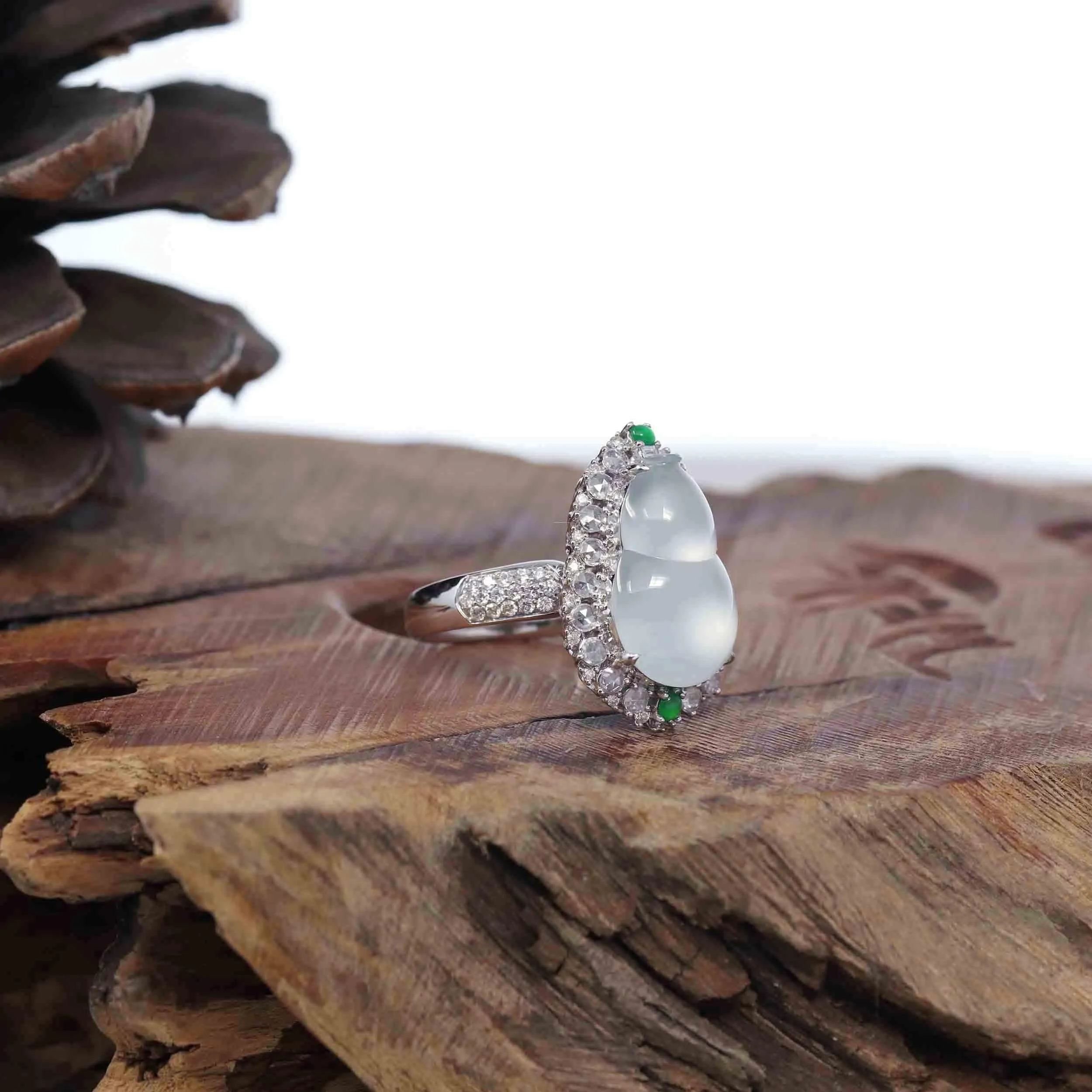Baikalla "Hulu" 18k White Gold Natural Ice Jadeite Jade Pendant W/ Diamonds 2 in 1