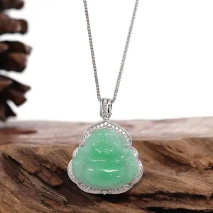 Baikalla™ "Laughing Buddha" 14k Gold Genuine Green Jadeite Jade with VS1 Diamonds