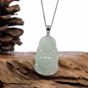 Baikalla™ "Standing Buddha" Genuine Green Jadeite Buddha Pendant Necklace With Silver  Bail