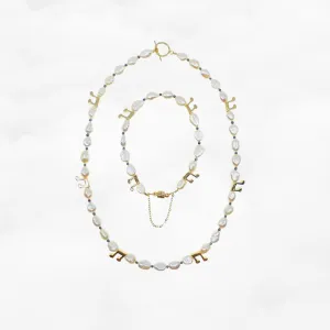 Baroque Pearl Necklace and Bracelet Set with Music Notes