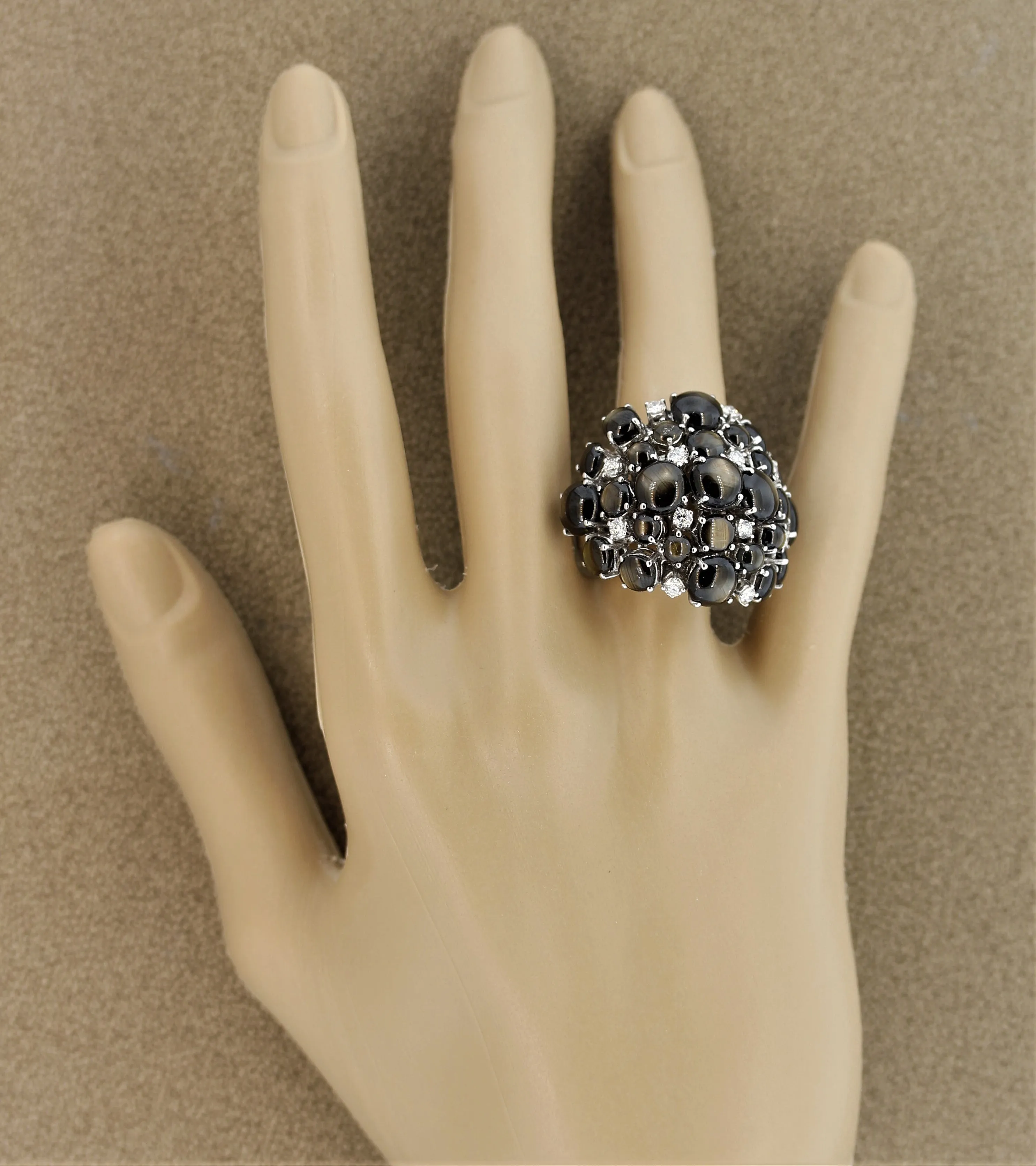 Black Star Sapphire Diamond Gold Cluster Cocktail Ring