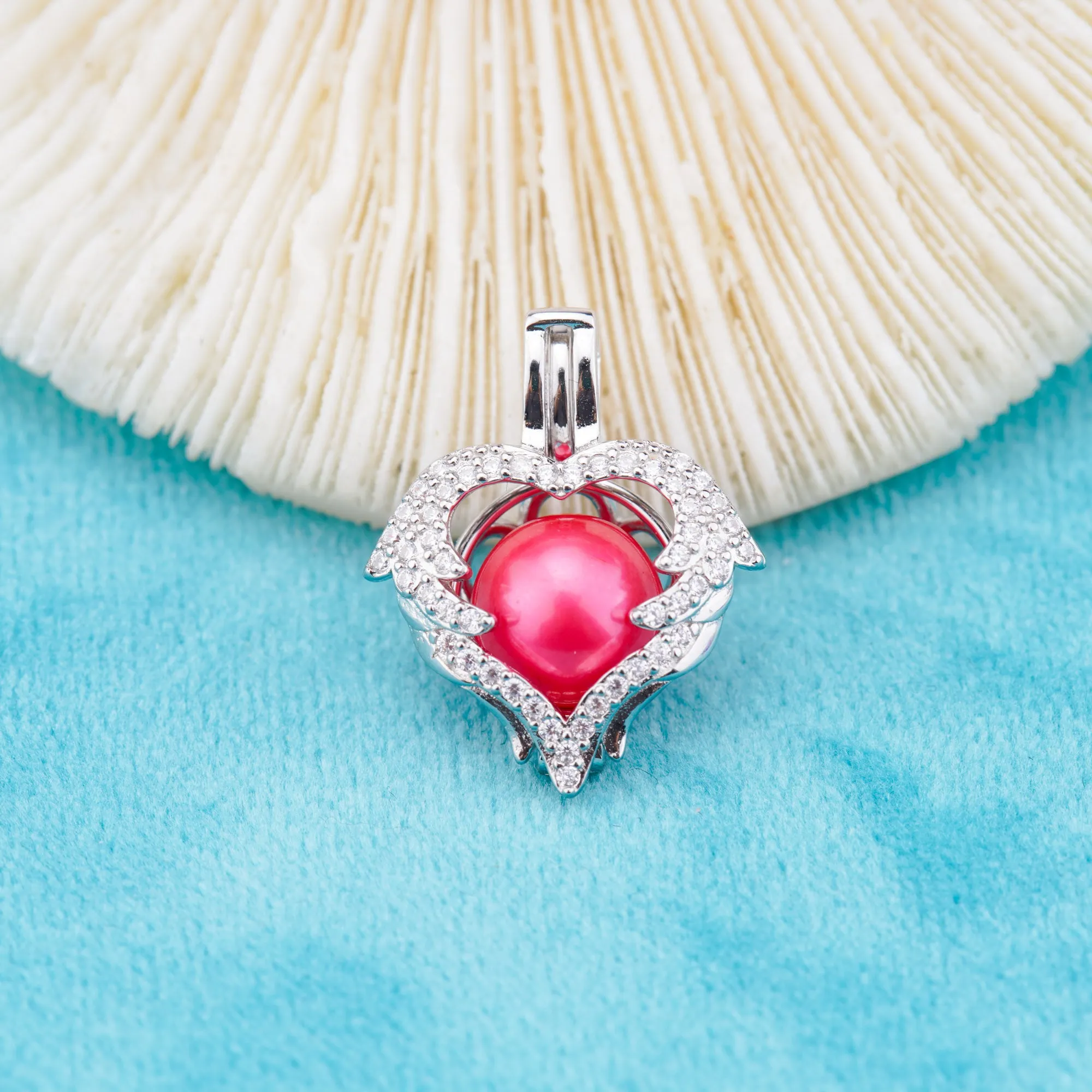 C030105 sterling silver Freshwater pearl cage pendant necklace jewelry locket for pearl party