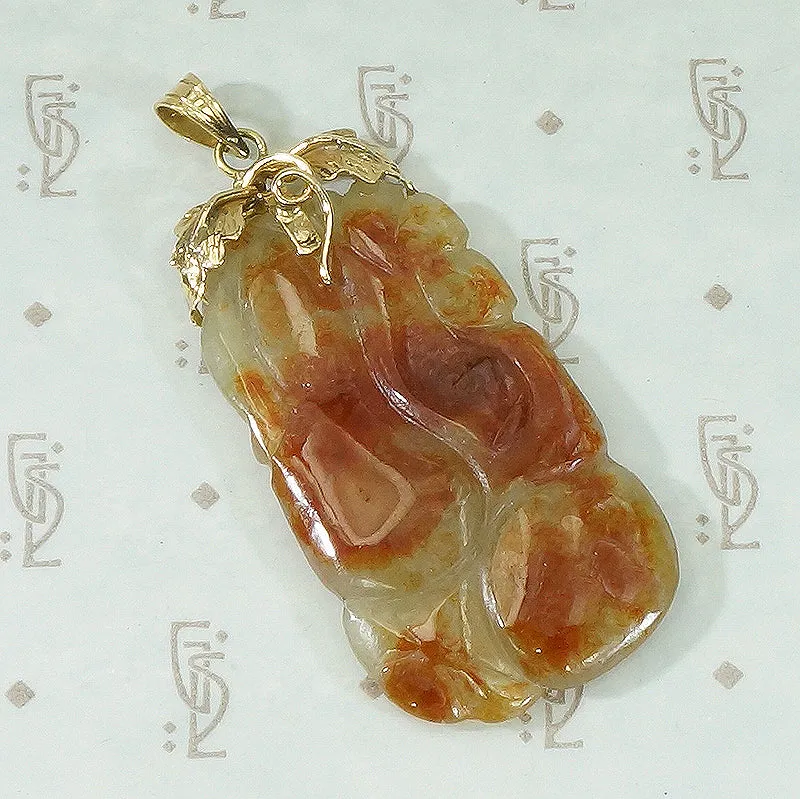 Celadon and Red Jade Carved Pendant