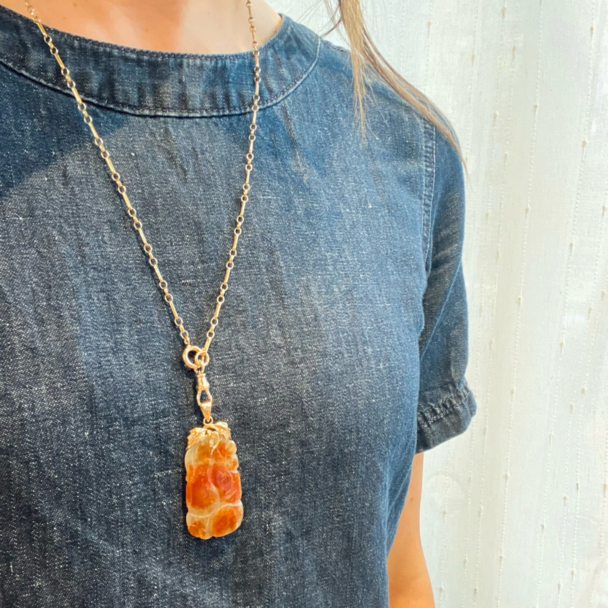 Celadon and Red Jade Carved Pendant